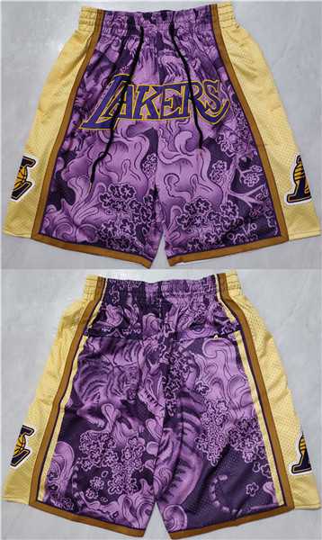 Mens Los Angeles Lakers Purple Yellow Shorts